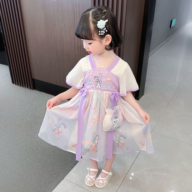 Đầm Hán Phục Thêu Hình Thỏ Phong Cách Trung Hoa Mới Cho Bé Gái