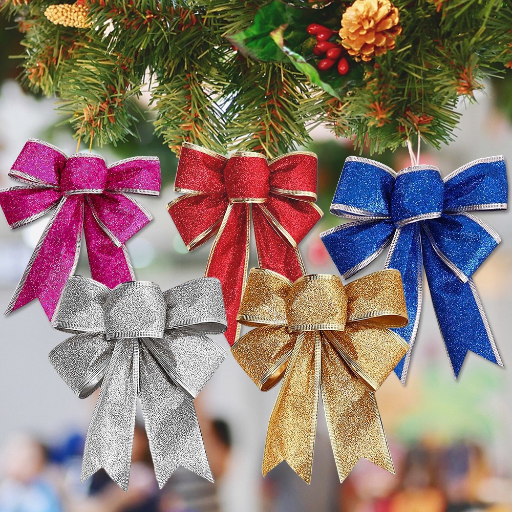 Bộ 12 Nơ Kim Tuyến Vàng Trang Trí Cây Thông Noel