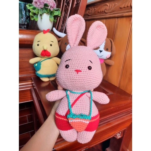 Thú len handmade - Thỏ đeo túi