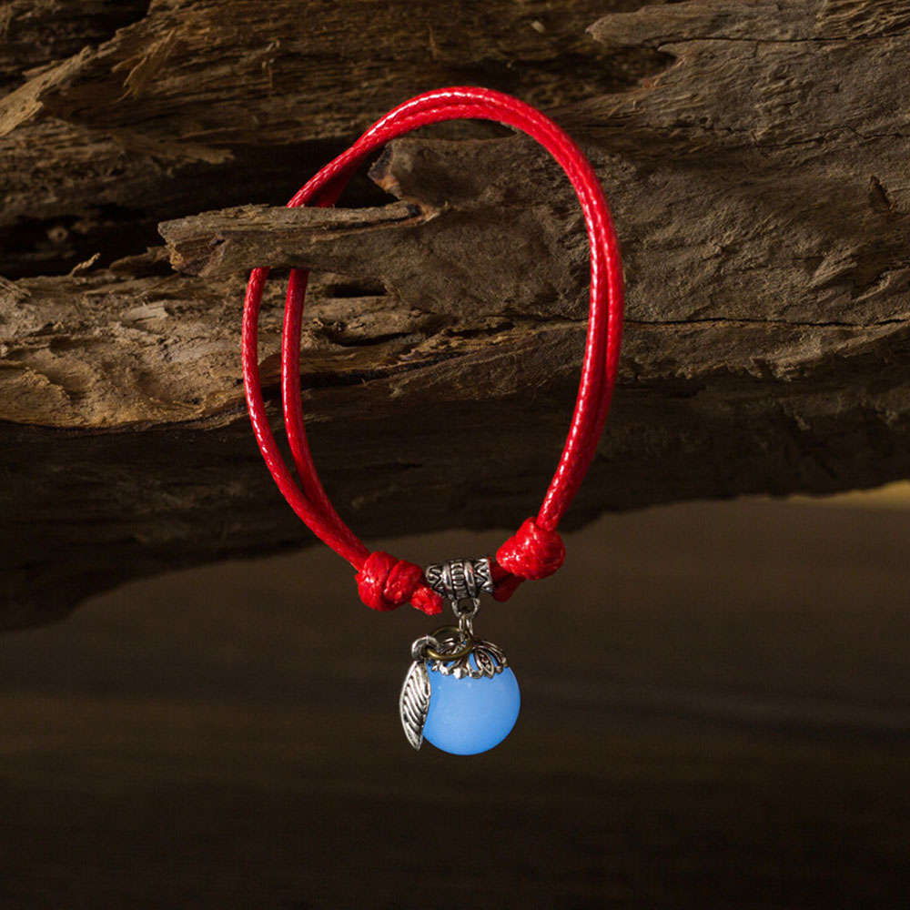 Vòng Tay Dây Bện Mặt Chiếc Lá Phát Sáng Trong Đêm Unisex