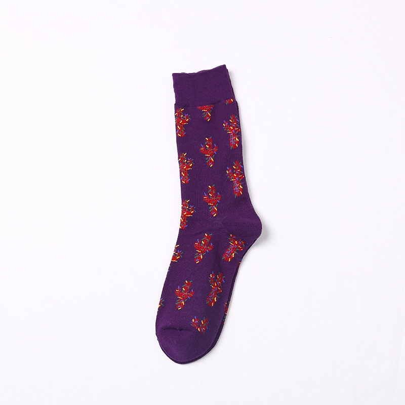 New Trend Couple Crew Socks Flowers Pattern Cotton Breathable Novelty Women Mid-Calf Socks Multicolor Fashion Soft Girls Hosiery
