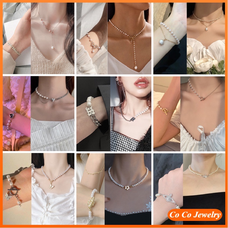 Dây chuyền/vòng tay đính ngọc trai nhân tạo thời trang xinh xắn cho nữ
