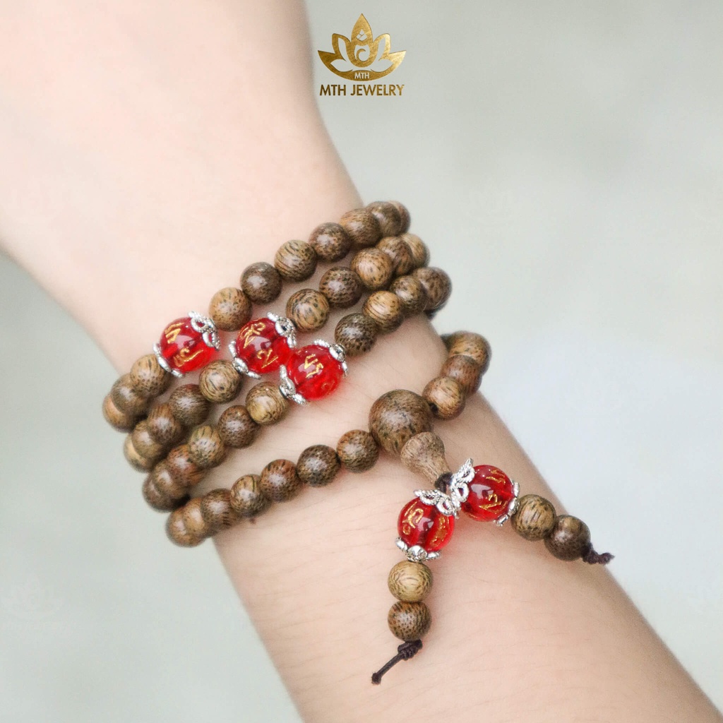 Vòng Tay Trầm 108 Hạt Đính Đá Ngũ Sắc Trợ Mệnh Omani - Đá Mã Não - Phong Thủy Theo Mệnh - Trầm Tốc Tự Nhiên 100%