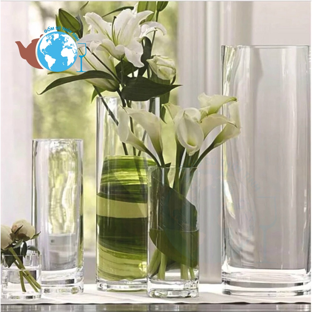 Ống 10x25 - Bình Bông Lọ Hoa Thủy Tinh Trang Trí dạng ống, trụ tròn đường kính 10cm cao 25cm