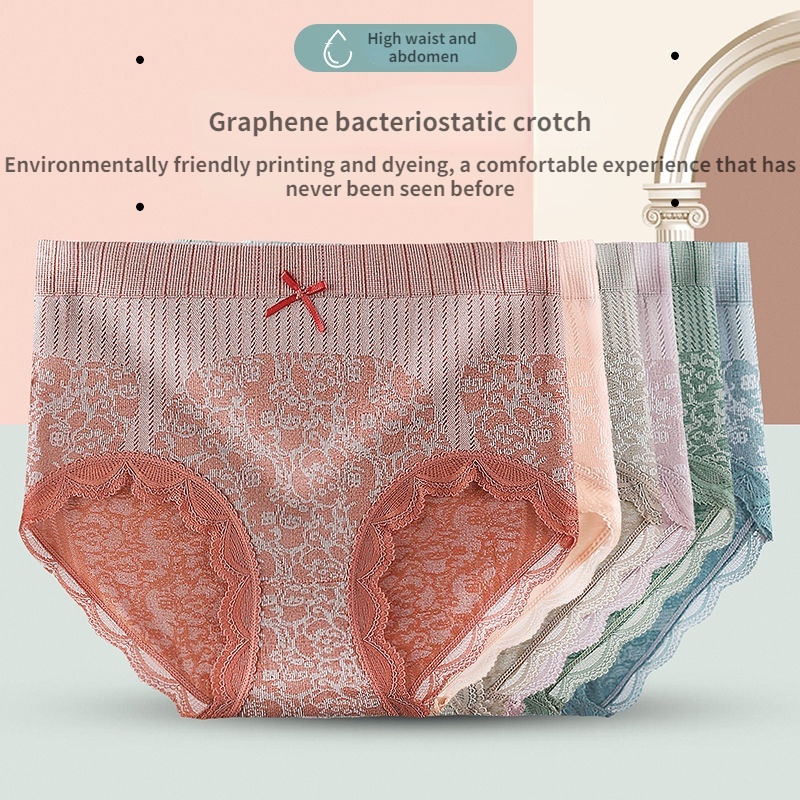 Quần Lót cotton Phối Ren Không Đường May Kháng Khuẩn Lưng Cao Thời Trang Nữ