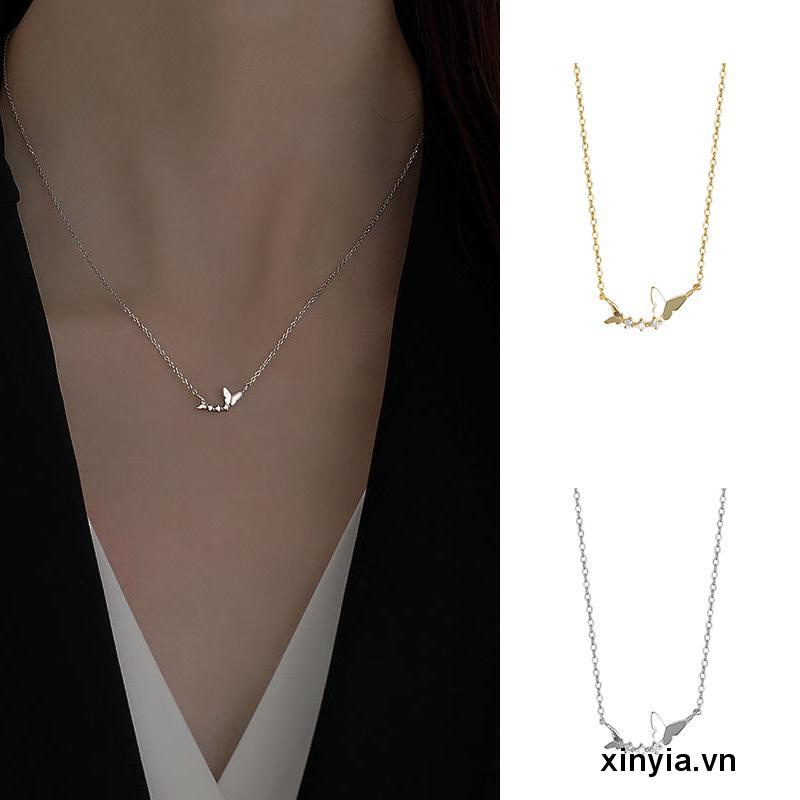 Vòng Cổ Mặt Bướm Đôi Kiểu Hình Học Sang Trọng Ngọt Ngào Đơn Giản Cho Nữ