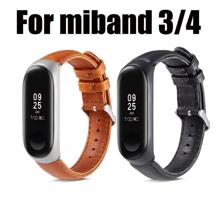 Dây đeo da thật có viền kim loại dành cho vòng đeo tay thông minh Xiaomi Mi Band 3 Band 4