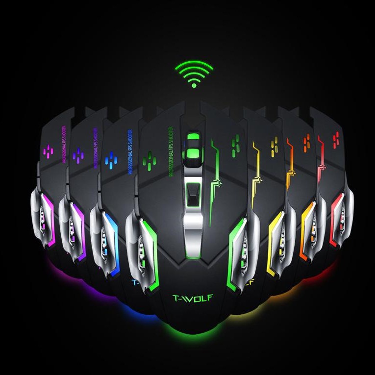 CHUỘT Không Dây T- WOLF Q13 Chuột GAMING, Sạc lại được, DPI 1200 - 2400, Không ồn,Bảo hành 1