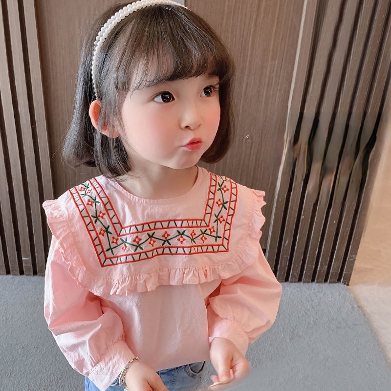 Áo Sơ Mi Cổ Búp Bê Phối Bèo Phong Cách Phương Tây Mới Cho Bé Gái 0-4 Tuổi