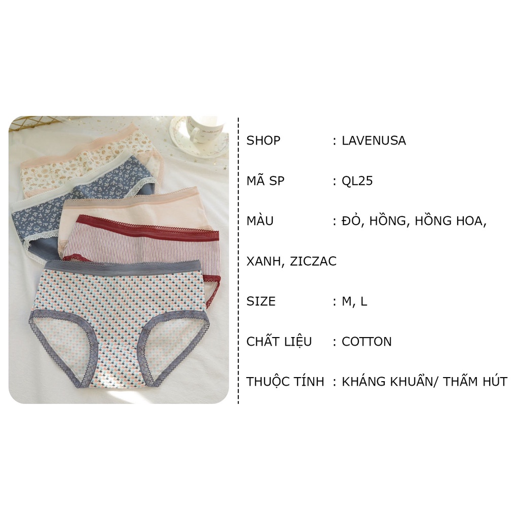 Quần lót nữ Cotton thổ cẩm kháng khuẩn cao cấp siêu thấm hút LAVENUSA QL25