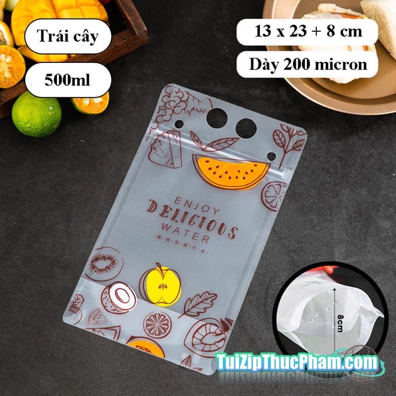 Túi zip đựng trà sữa,trà chanh,trà trái cây 500ml nhiều hoạ tiết