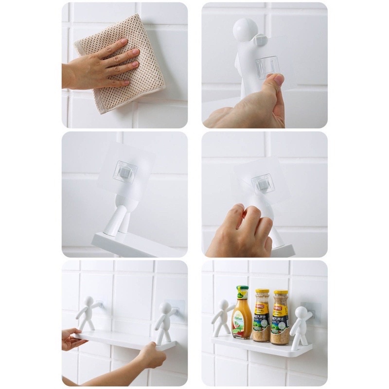 Kệ Hình Nhân Decor Nhà Tắm, Kệ Nhựa Nhà Bếp Dán Tường Siêu Dính Chịu Lực lên đến 3kg