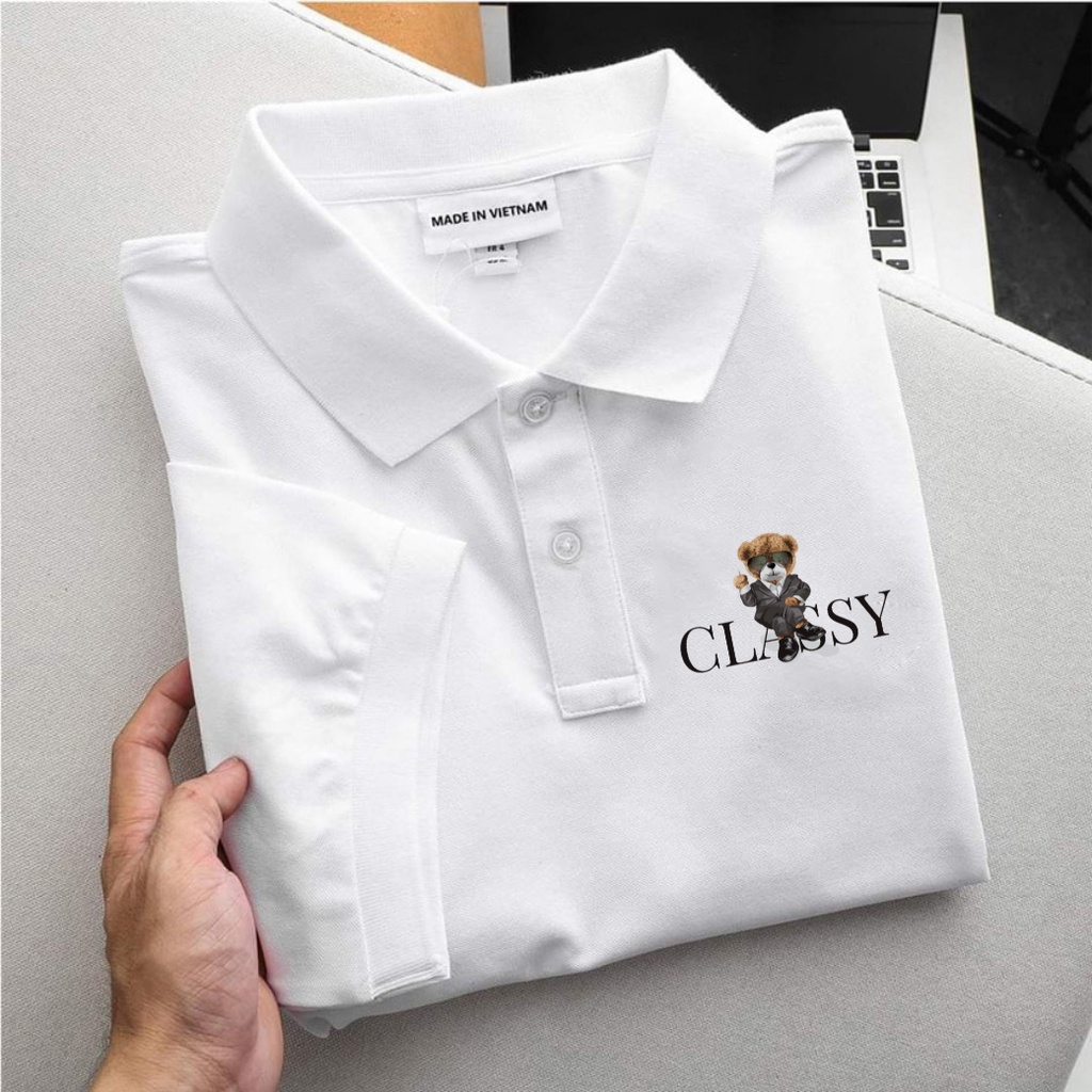 Áo polo nam , cổ dệt bo len , hình in sắc nét ,áo thun nam có cổ tay ngắn thanh lịch POLO CARAZY TEDDY - Soha Clothing