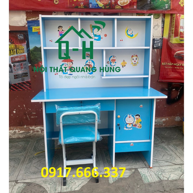 BÀN HỌC SINH LIỀN KỆ DÀNH CHO BÉ HỌC TẠI NHÀ XANH DƯƠNG- TẶNG HÌNH DÁN DORAEMON