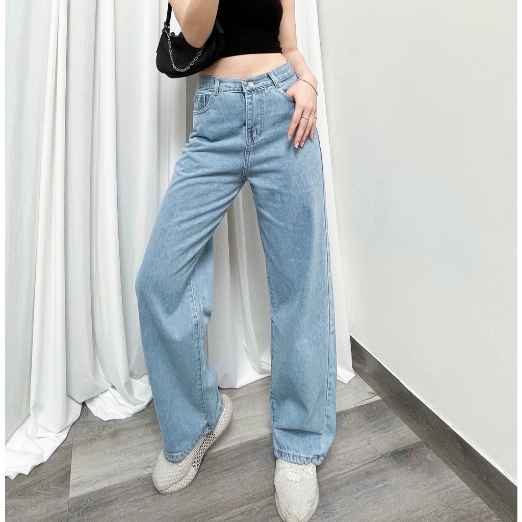 Quần Baggy Jean Ống Rộng,Quần Baggy Jean Ống Rộng Dáng Suông Lưng Cao (Vải Bao Xịn)