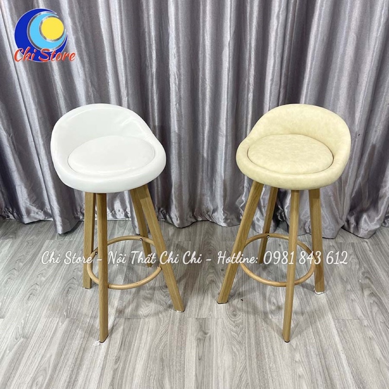 Ghế Quầy Bar Xoay Có Tựa Chân Sắt Sơn Giả Gỗ Bọc Da Cao 75cm, Ghế Bar Cho Quán Cafe, Nhà Hàng Mẫu Mới Nhất