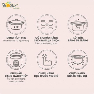 [QUỐC TẾ - CÓ LỒNG HẤP] Nồi Nấu Cháo Cho Bé Bear 0,8l (có thể vừa nấu cháo vừa hấp củ quả)