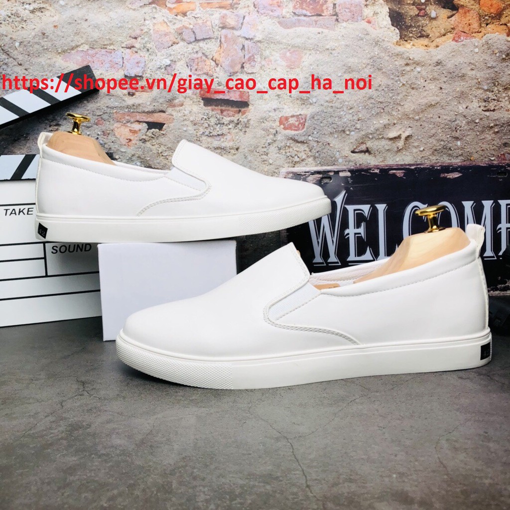 Giày lười nam trắng cao cấp 💥𝙁𝙍𝙀𝙀𝙎𝙃𝙄𝙋💥 Giày lười nam độn đế chống thấm