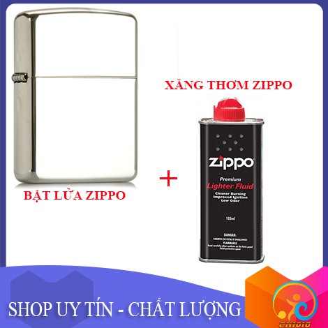 Bật Lửa Zippo Bạc + Xăng Thơm Zippo (125ml)