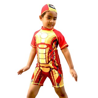 Bộ đồ bơi liền thân siêu nhân người sắt kèm nón bơi cho bé trai