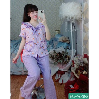 Đồ bộ nữ,đồ ngủ mặc nhà vải xốp tay ngắn hoạ tiết siêu cưng.