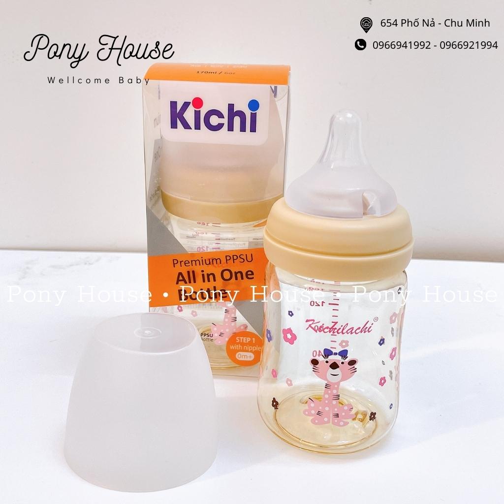 Bình Sữa Kichilachi Cổ Rộng Nhựa PPSU Có Cảm Biến Nhiệt Cao Cấp Kèm Núm Ti Siêu Mềm 160ml/270ml (Chính Hãng)