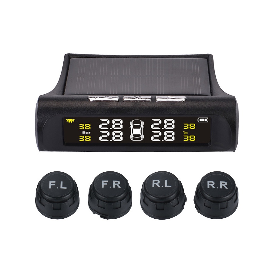 Cảm biến áp suất lốp cao cấp TPMS ô tô pin sạc năng lượng mặt trời màn hình LCD tuổi thọ pin 5 năm