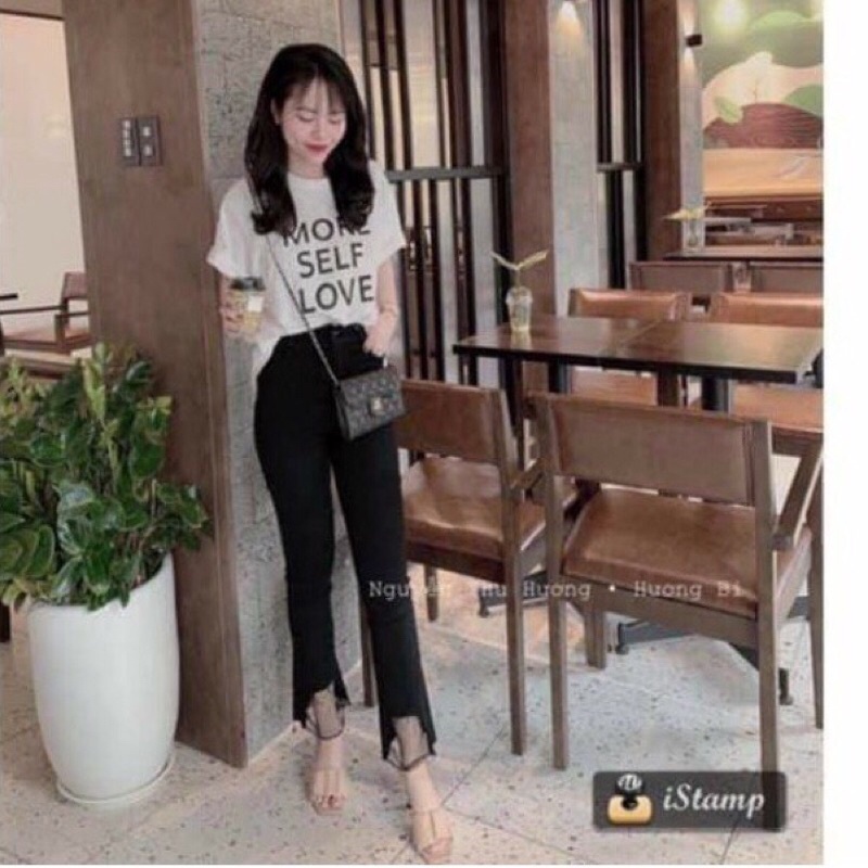 Quần jean loe phối ren gấu