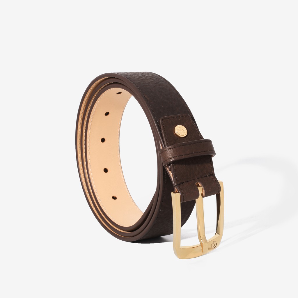 Thắt Lưng Nam Da Bò Màu Nâu Cao Cấp Mặt Khóa Tungsten Màu Trắng, Vàng WT Leather 149021501, 149011501