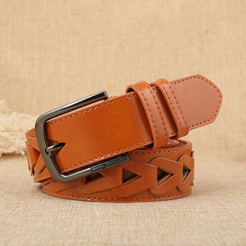 Thắt lưng nữ/ Women's hollow leather belt women's wide casual wild Korean version of the retro pin buckle ladies belt jeans with female decorative tide