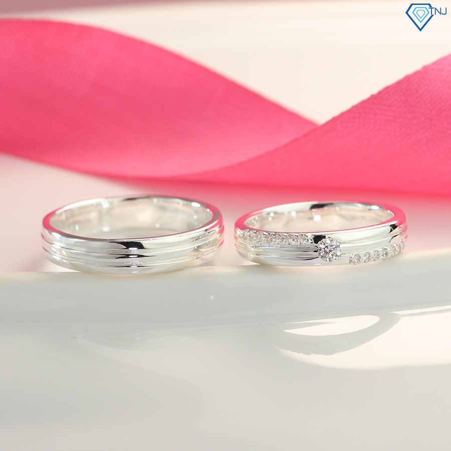 Nhẫn đôi bạc nam nữ đính đá khắc tên ND0417 Trang Sức TNJ