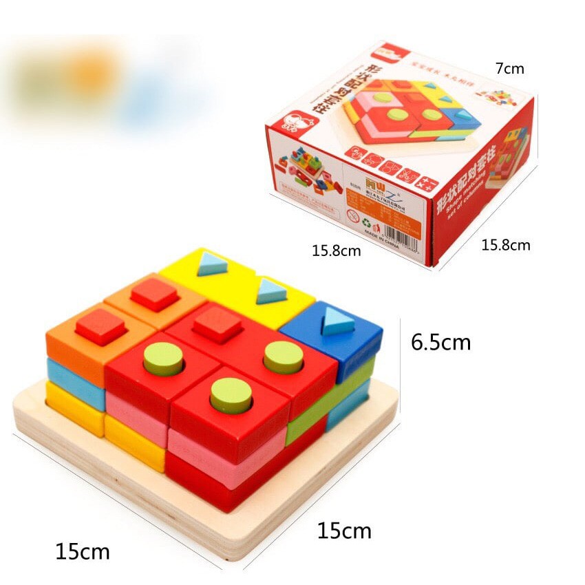 Đồ chơi gỗ Montessori thả cọc hình khối thông minh 3D