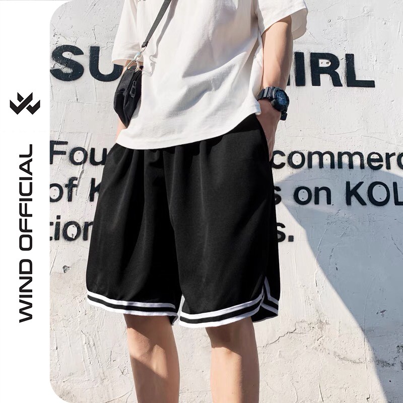 [Mã FATHANG5 giảm 10K đơn 50K] Quần short thun unisex Wind form rộng bóng chày Chữ V lửng nam nữ oversize ulzzang