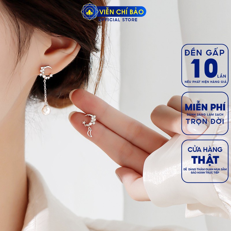 Bông tai bạc nữ Trăng sao lấp lánh chất liệu bạc 925 thời trang phụ kiện trang sức nữ thương hiệu Viễn Chí Bảo B400047