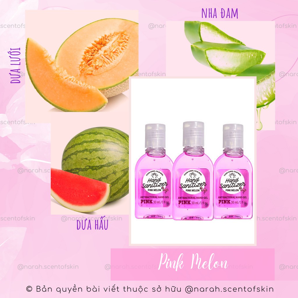 Nước rửa tay khô hương nước hoa Victoria & Pink mùi Pink Melon 30ml, kháng khuẩn, dưỡng da - Narah ScentOfSkin