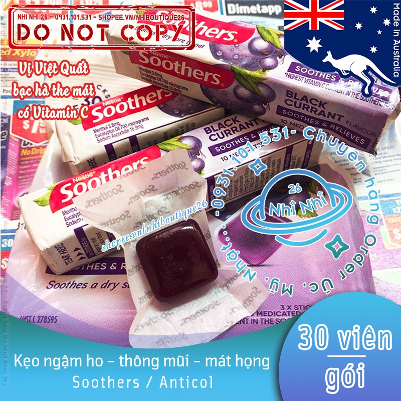 🍇 NESTLE ÚC🍇 Kẹo ngậm ho - đau họng - rát họng Anticol / Soothers 🍇 30 viên 🍉 CÓ BILL 🍉