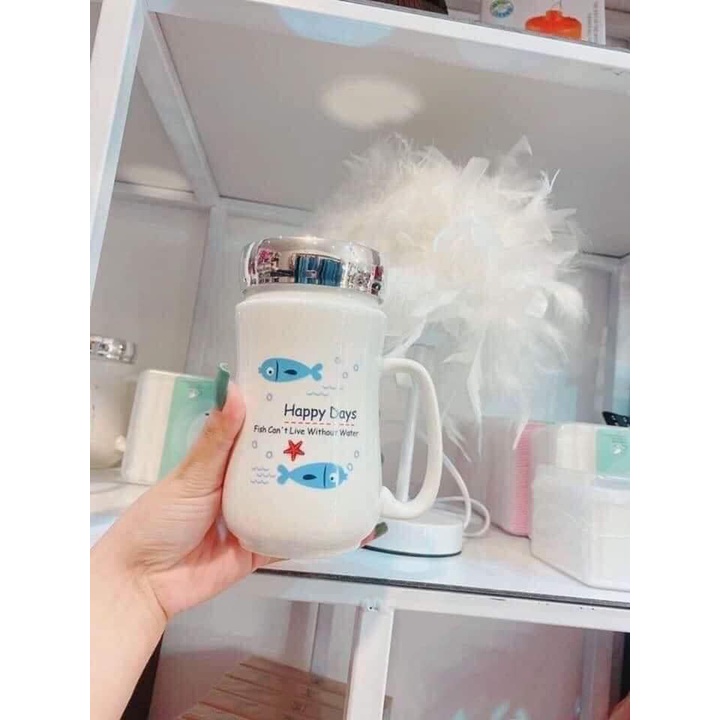 Cốc sứ giữ nhiệt nắp gương cao cấp