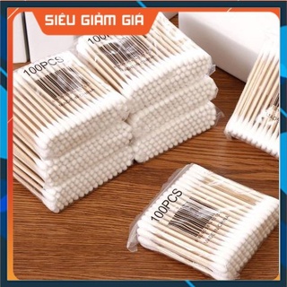 Bịch 100 tăm bông với thân gỗ bảo vệ môi trường tiện dụng - dụng cụ phun xăm, nail, mi