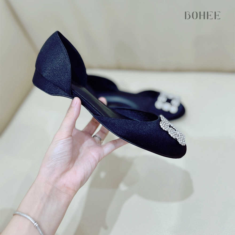 Giày búp bê BOHEE mũi nhọn phối hoa đính đá sang chảnh chất da cao cấp cực êm chân GD43