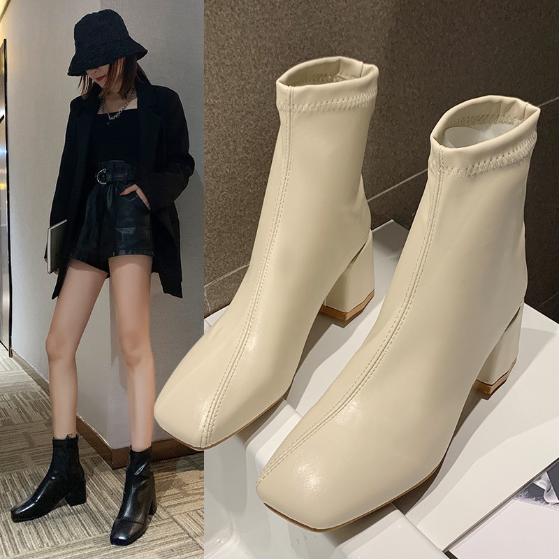 Giày Boot Cao Gót 2022 Mũi Vuông Thiết Kế Mới Thời Trang Dành Cho Mùa Xuân Thu