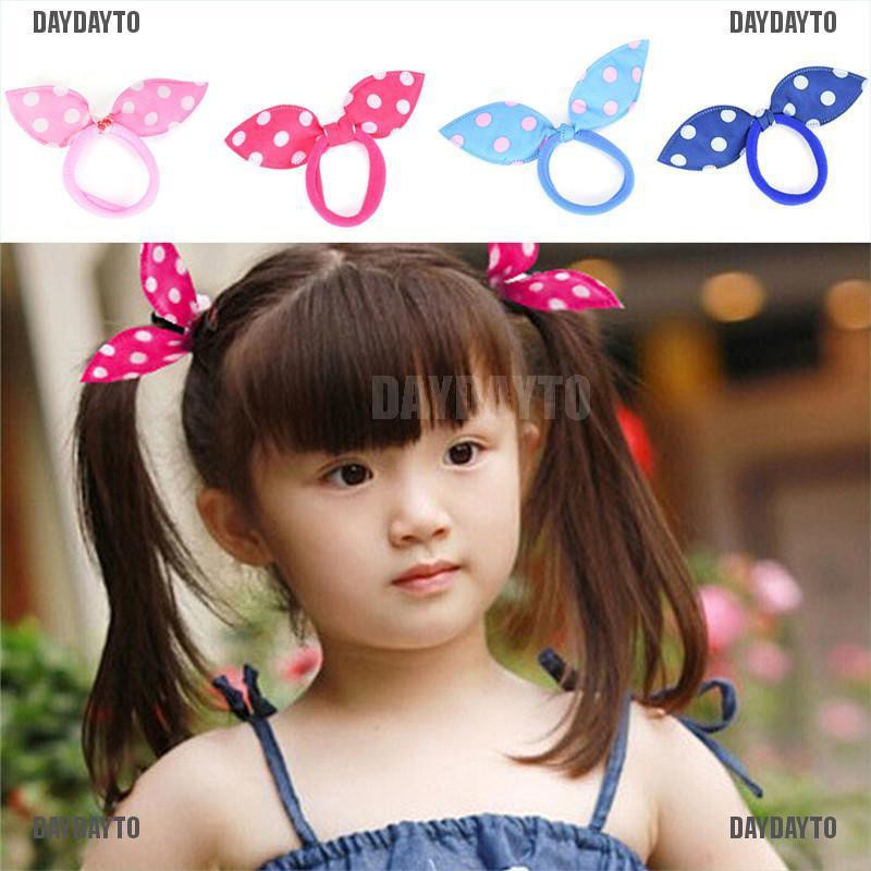 Bộ 20 Dây Cột Tóc Tai Thỏ Họa Tiết Chấm Bi Xinh Xắn Giá Đỡ