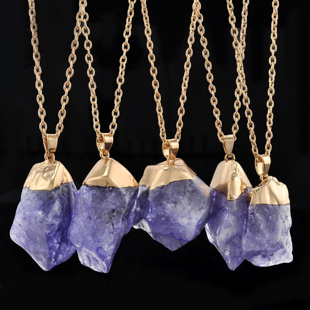Mặt dây chuyền bằng đá tự nhiên Amethyst mạ vàng