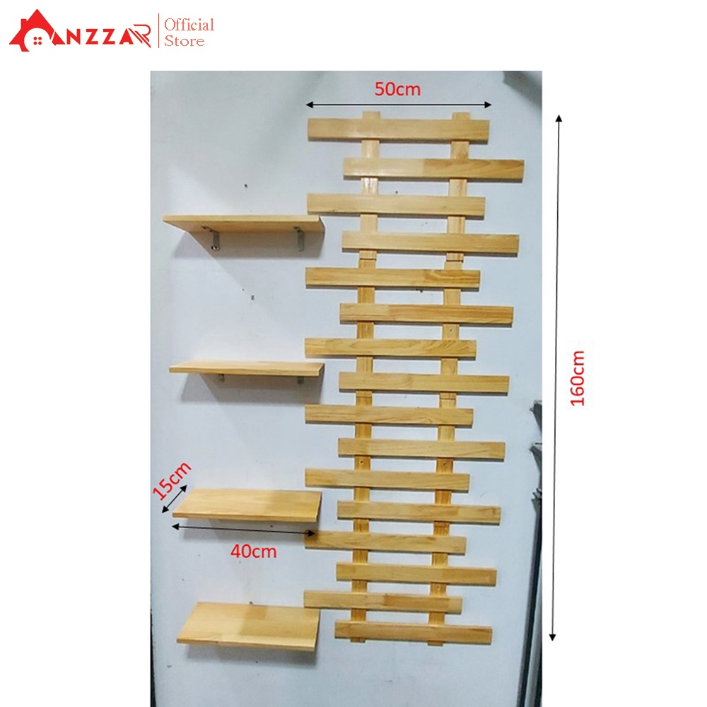 Kệ gỗ treo tường ban công Anzzar gỗ thông cao cấp để chậu hoa, cây cảnh trang trí nhà cửa KBC-04