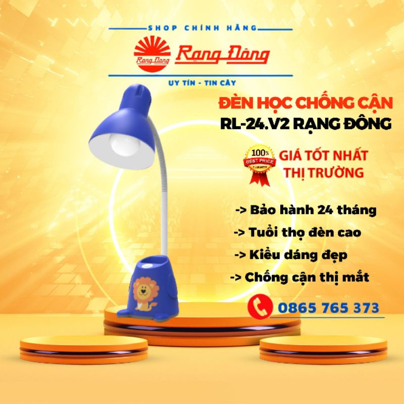 Đèn học để bàn RẠNG ĐÔNG chống cận, đèn bàn Led RL-24.V2 - 5W, có ống đựng bút