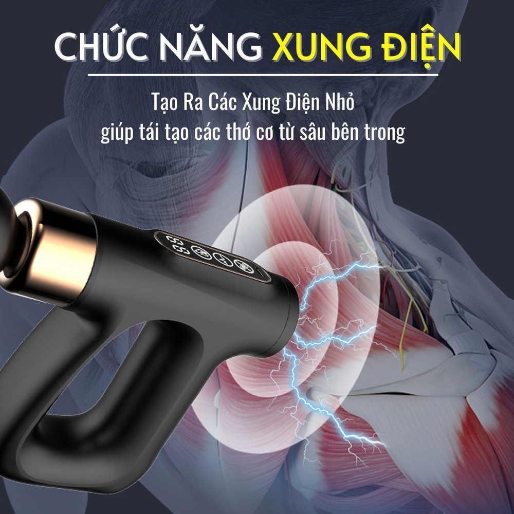 Súng massage cầm tay mini 4 đầu 12 chế độ đấm lưng mát xa trị liệu METAMO mátxa cổ vai gáy massage xung điện