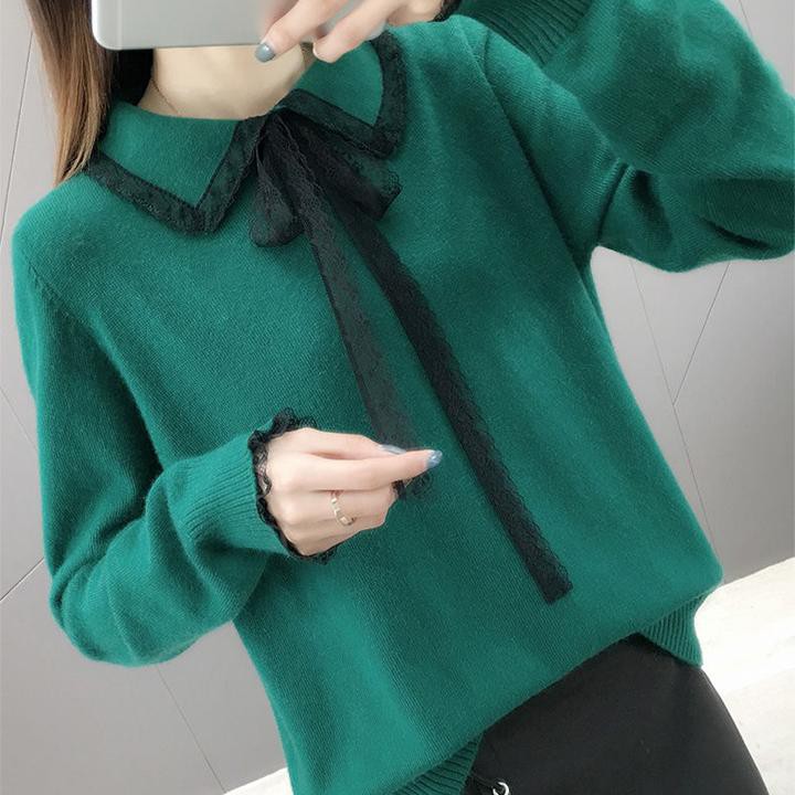 Áo len nữ dài tay có cổ phong cách Hàn Quốc