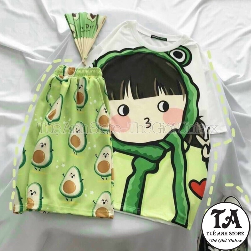 Set bộ đùi cotton hoạt hình Dễ Thương  - Bộ mặc nhà Cartoon form rộng Unisex nam nữ Freesize 38-68kg TUEANHSTORE