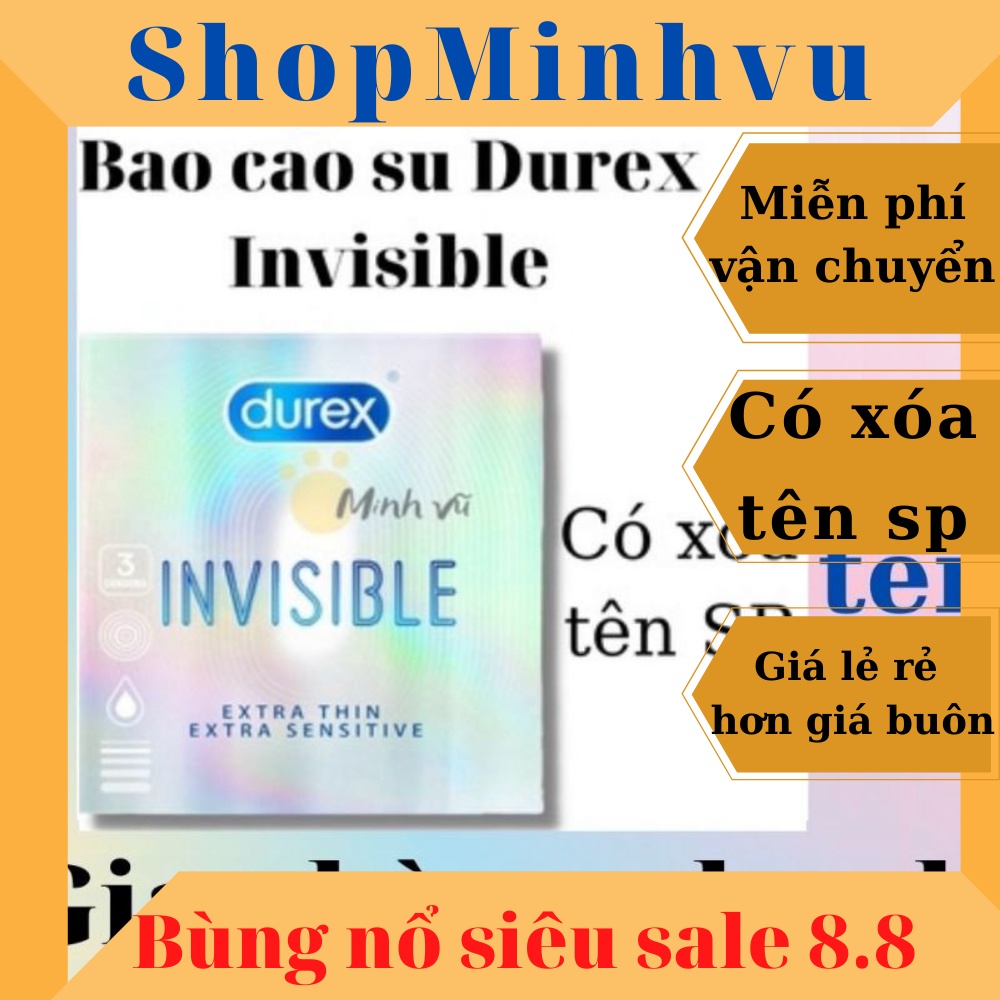 [ Có video ảnh thật ] Hộp durex invisible 3 chiếc bcs siêu mỏng tàng hình