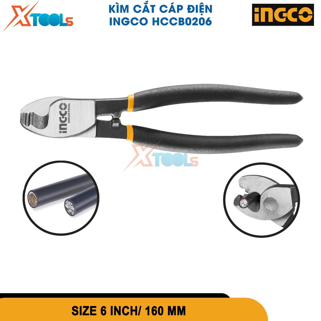 Kìm cắt cáp điện INGCO size 6-10 inch, kềm thép carbon 55 cứng cáp, đen bóng [XTOOLs][CHÍNH HÃNG]