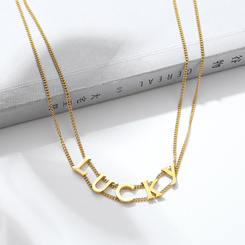 Dây Chuyền Hai Lớp Bằng Thép Titan Mạ Vàng 18K Cao Cấp Thiết Kế Đơn Giản Sang Trọng Cho Nữ
